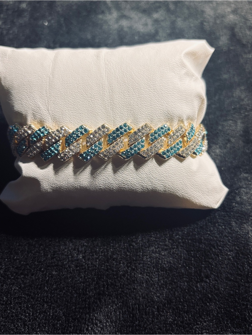 Gold-Tone Aqua and Clear Crystal Link Bracelet - Women Jewelry